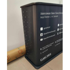 Lekka trybunka reklamowa Promo 4 90×40 cm prostokątna z półką – idealna na eventy promocyjne