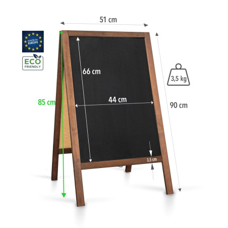 Drewniany potykacz kredowy S 90×51 cm dwustronny – do menu i promocji lokalu