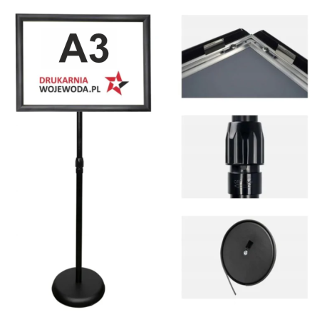 Czarny stojak informacyjny Menuboard A3 77–133 cm regulowany OWZ – do menu i ekspozycji