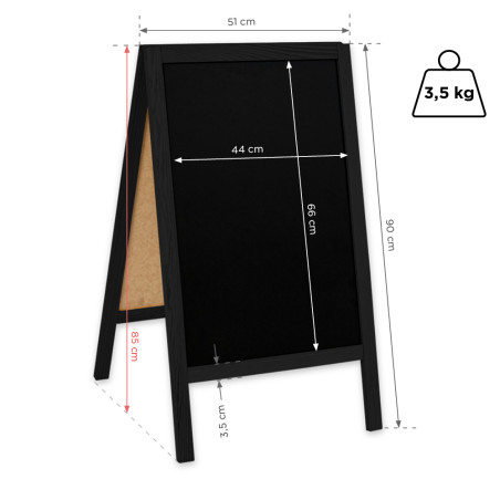 Drewniany potykacz kredowy Classic S 51×90 cm 3,5 kg czarny – menu i promocje lokalu