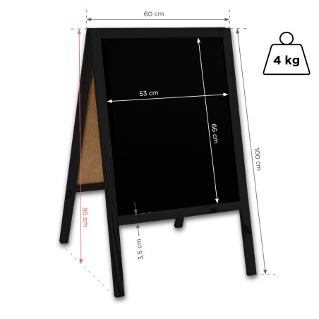 Drewniany potykacz kredowy Classic M 60x100 cm 4 kg czarny – menu i promocje lokalu
