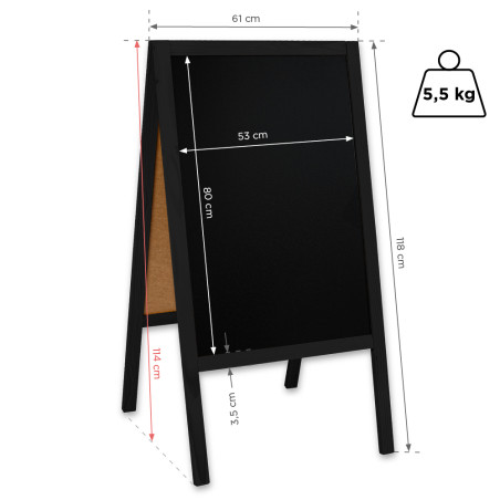 Drewniany potykacz kredowy Classic L 61x118 cm 5,5 kg czarny – menu i promocje lokalu