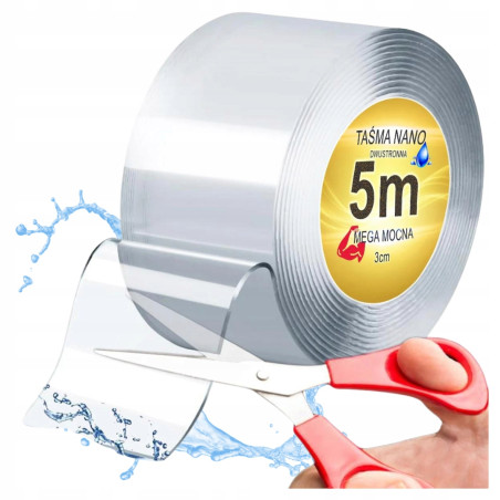 Taśma dwustronna Nano 5m x 3cm – wodoodporna, samoprzylepna