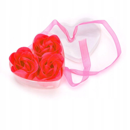 Mydlane róże dekoracyjne 3 szt czerwone w pudełku z kokardką – romantyczny prezent