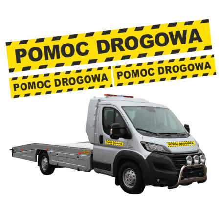 Naklejki odblaskowe Pomoc Drogowa 3 szt. 100x10 cm, 50x10 cm samoprzylepne – zwiększona widoczność pojazdu