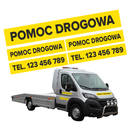 Naklejki odblaskowe POMOC DROGOWA 5 szt. 100x10 cm, 50x10 cm samoprzylepne – zwiększona widoczność pojazdu
