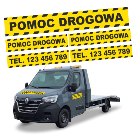 Naklejki magnetyczne odblaskowe Pomoc Drogowa 5 szt. 100/50×10 cm – szybkie oznakowanie auta