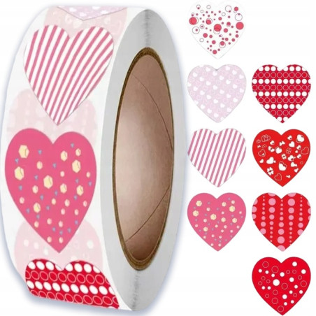 Naklejki ozdobne serca na rolce 500 szt. mix kolor 2,5 cm – do pakowania i dekoracji