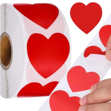 Naklejki ozdobne serca na rolce 500 szt. czerwone 2,5 cm – do pakowania i dekoracji