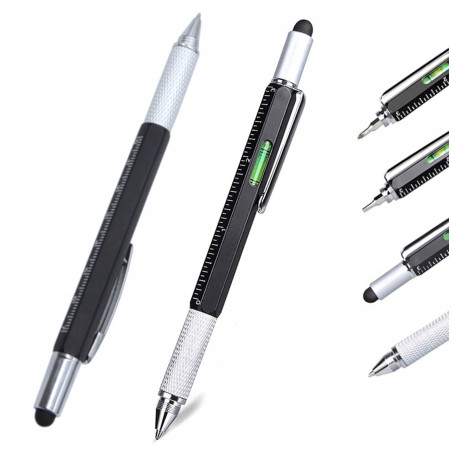 Długopis multitool 6w1 z miarką, śrubokrętem i poziomicą – praktyczne narzędzie biurowe