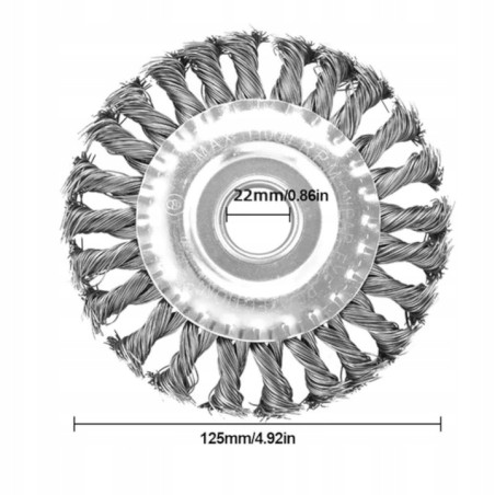 Pleciona tarcza szczotkowa stalowa 125 mm z gwintem M14 – do usuwania chwastów i rdzy