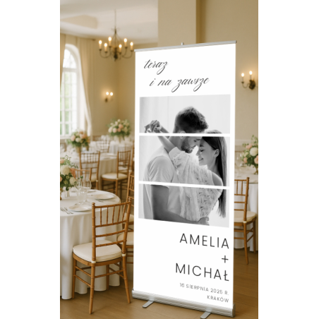 Roll-up ślubny 85x200 cm minimalistyczny teraz i na zawsze