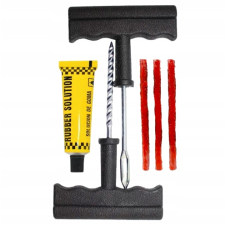 Zestaw naprawczy do opon – sznur, klej, łatka, narzędzia