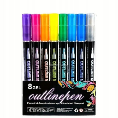 Magiczne pisaki brokatowe z efektem podwójnej linii – zestaw 8 kolorów