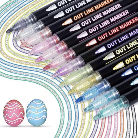 Magiczne pisaki konturowe – zestaw 12 sztuk z efektem podwójnej linii