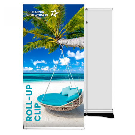 Rollup Clip 85x220, wymienna grafika, teleskopowy maszt – Profesjonalna prezentacja