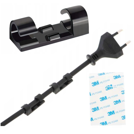 Samoprzylepne czarne klipsy do kabli – organizer przewodów 20 sztuk