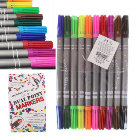 Mazaki dwustronne – zestaw 10 sztuk, końcówki cienka i gruba, Water Colour, non-toxic