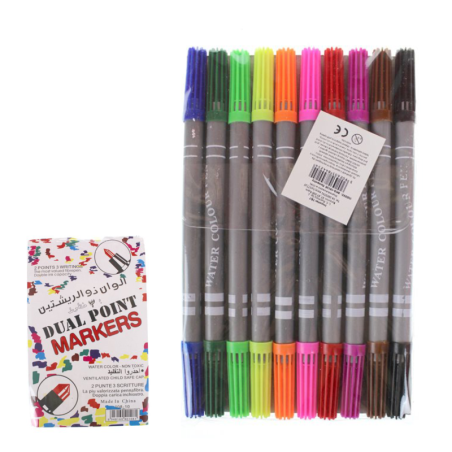 Mazaki dwustronne – zestaw 10 sztuk, końcówki cienka i gruba, Water Colour, non-toxic