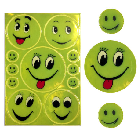 Naklejki odblaskowe buźki emotki zestaw 11 sztuk – bezpieczeństwo na rower i plecak