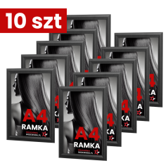 Zestaw 10 sztuk Ramek OWZ A4 aluminiowych czarnych 21x29,7 cm z folią antyrefleksyjną – szybka wymiana plakatów