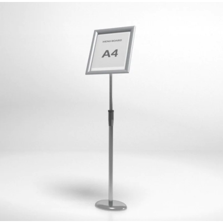 Zestaw 10 szt srebrnych stojaków informacyjnych Menuboard A4 77–133 cm regulowany OWZ – do menu i ekspozycji