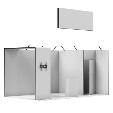 Zestaw targowy stoisko Vector Stand 15 m² lada i podwieszenie LED - nowoczesne i modułowe stoisko targowe