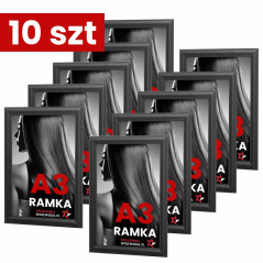 Zestaw 10 sztuk Ramek OWZ A3 aluminiowych czarnych 29,7x42 cm z folią antyrefleksyjną – szybka wymiana plakatów