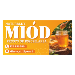Gotowy baner reklamowy 2x1m wzór do edycji MIÓD prosto od pszczelarza – szybka promocja