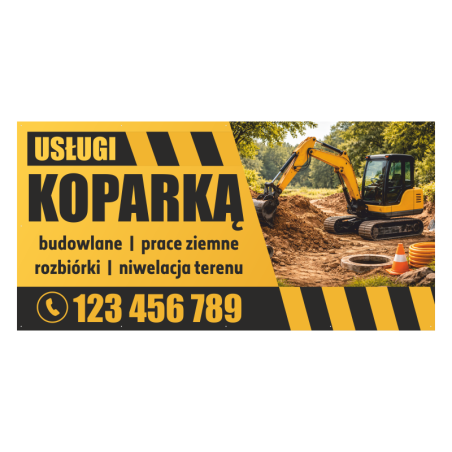 Gotowy baner reklamowy 2x1m wzór do edycji USŁUGI KOPARKĄ – szybka promocja