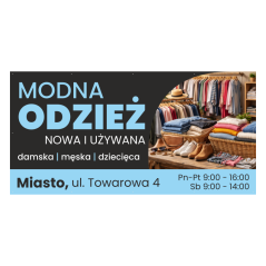 Gotowy baner reklamowy 2x1m wzór do edycji ODZIEŻ NOWA I UŻYWANA – szybka promocja