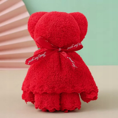 Ręcznik miś 30x30 cm miękki czerwony w opakowaniu z LED – oryginalny pomysł na prezent walentynkowy dla kobiety