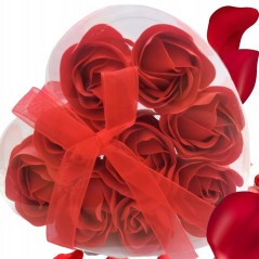 Mydlane róże dekoracyjne 9 szt czerwone w pudełku z kokardką – romantyczny prezent