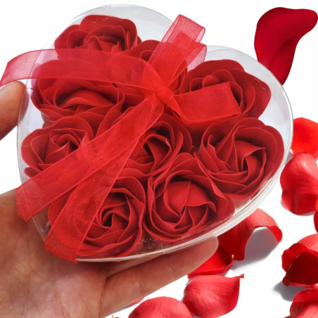 Mydlane róże dekoracyjne 9 szt czerwone w pudełku z kokardką – romantyczny prezent