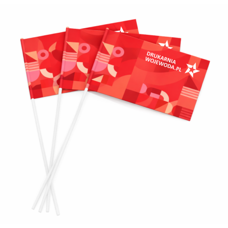 Papierowe chorągiewki reklamowe A5 148×210 mm na patyczku PP – do promocji eventowej