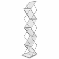 Składany aluminiowy stojak na ulotki A4 Z-shape 6 półek dwustronny z walizką SOLID – mobilna wystawka