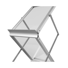 Składany aluminiowy stojak na ulotki A4 Z-shape 6 półek dwustronny z walizką SOLID – mobilna wystawka