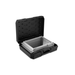 Składany aluminiowy stojak na ulotki A4 Z-shape 6 półek dwustronny z walizką SOLID – mobilna wystawka