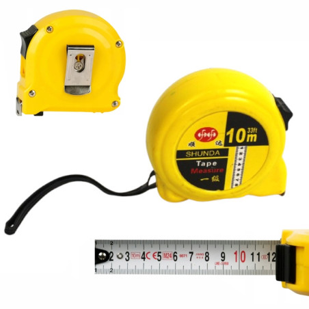 Miara zwijana stalowa 10 m żółta z klipsem – precyzyjne pomiary w terenie
