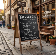 Drewniany potykacz kredowy M 100x60cm dwustronny – do menu i promocji lokalu