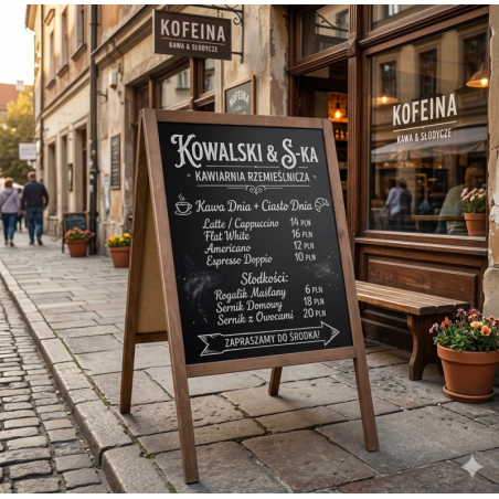 Drewniany potykacz kredowy M 100x60cm dwustronny – do menu i promocji lokalu
