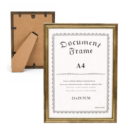 Ramka na zdjęcie EFEKT DREWNA szaro-brązowa złoty środek A4 21x29,7 cm – elegancka oprawa fotografii i certyfikatów
