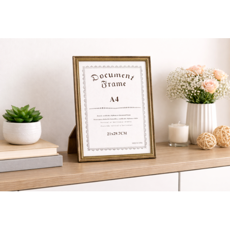 Ramka na zdjęcie EFEKT DREWNA szaro-brązowa złoty środek A4 21x29,7 cm – elegancka oprawa fotografii i certyfikatów
