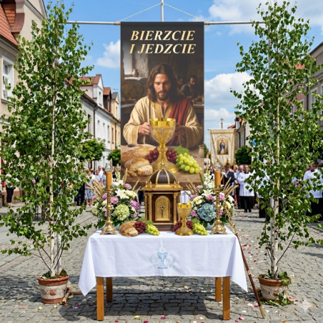 Ołtarz Baner na Boże Ciało 100x200 cm – trwały, z możliwością edycji tekstu wzór 13