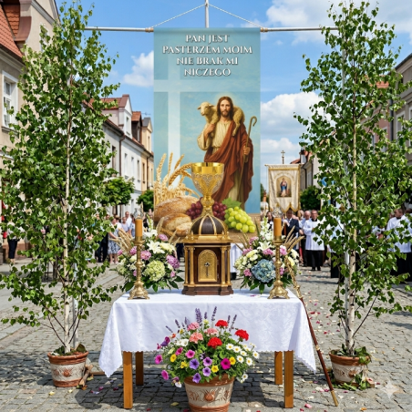 Ołtarz Baner na Boże Ciało 100x200 cm – trwały, z możliwością edycji tekstu wzór 14