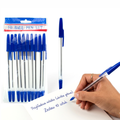 Długopisy niebieskie tradycyjne 16 cm – komplet 10 szt. w folii