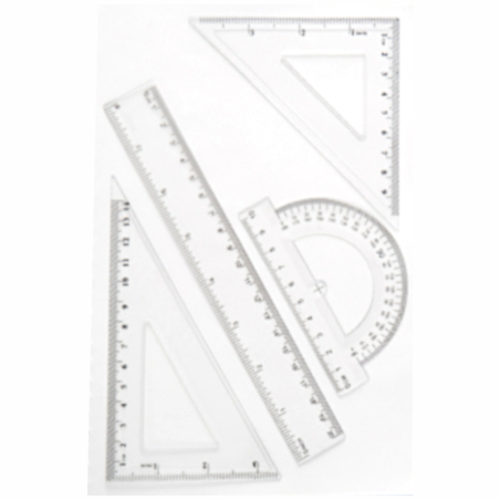 Zestaw geometryczny 4 elementy – linijka 20 cm, 2 ekierki, kątomierz