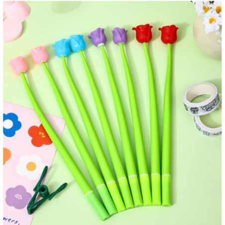 Długopis silikonowy RÓŻA żelowy z czarnym wkładem 0,5 mm 22 cm