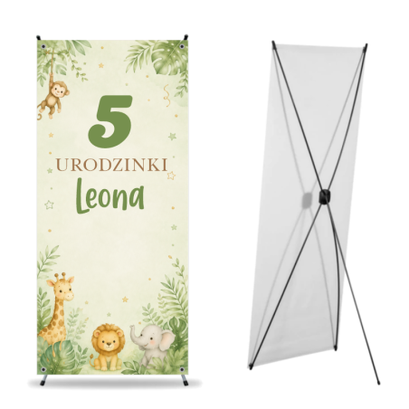 X-Baner 80x180 cm Compact – dekoracyjny stojak na urodzinki chłopca Safari