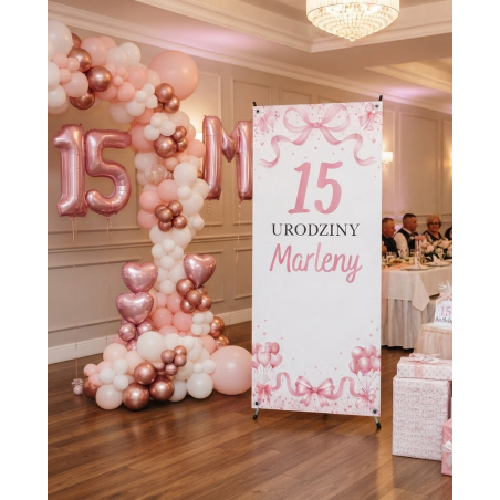 X-Baner 80x180 cm Compact – dekoracyjny stojak na urodzinki dziewczynki Kokarda
